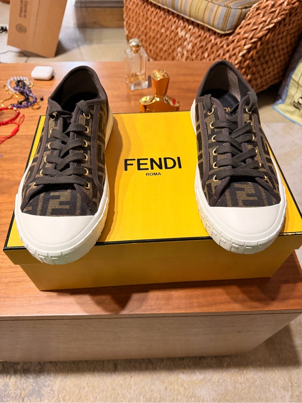 Authentic Fendi Brown Monogram Low-Top Sneakers with White Soles